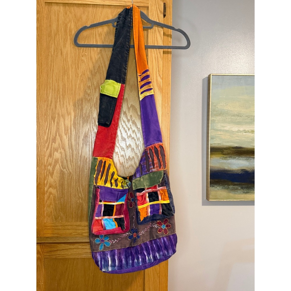 Vintage Rising International Patchwork Crossbody Bag Cotton Boho Multi-Color